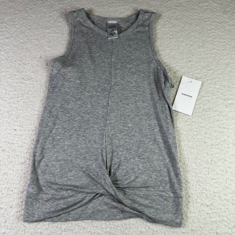 Nordstrom Ribbed Twist Front Tank Top Gray Kids L 10 12 Sleeveless V-Neck